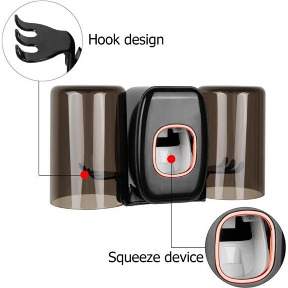 Wall Mounted Toothbrush Holder with Cover Self Adhesive Bathroom Organizer Cups - Picture 5 of 7